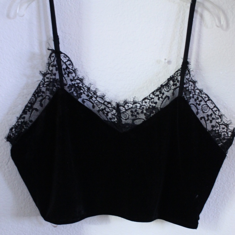Black Velvet Lace Crop Cami Top